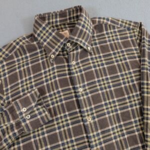Stenströms Button Down Flannel Shirt Mens Medium Fitted Body Plaid Brown